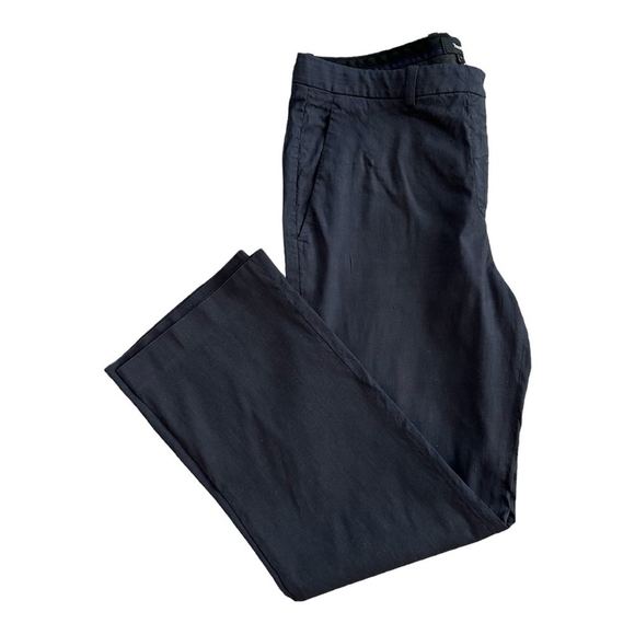 Women’s Dress Pants THEORY Navy Blue Silky Linen Regular Fit Ankle Cropped Pants - Picture 2 of 5